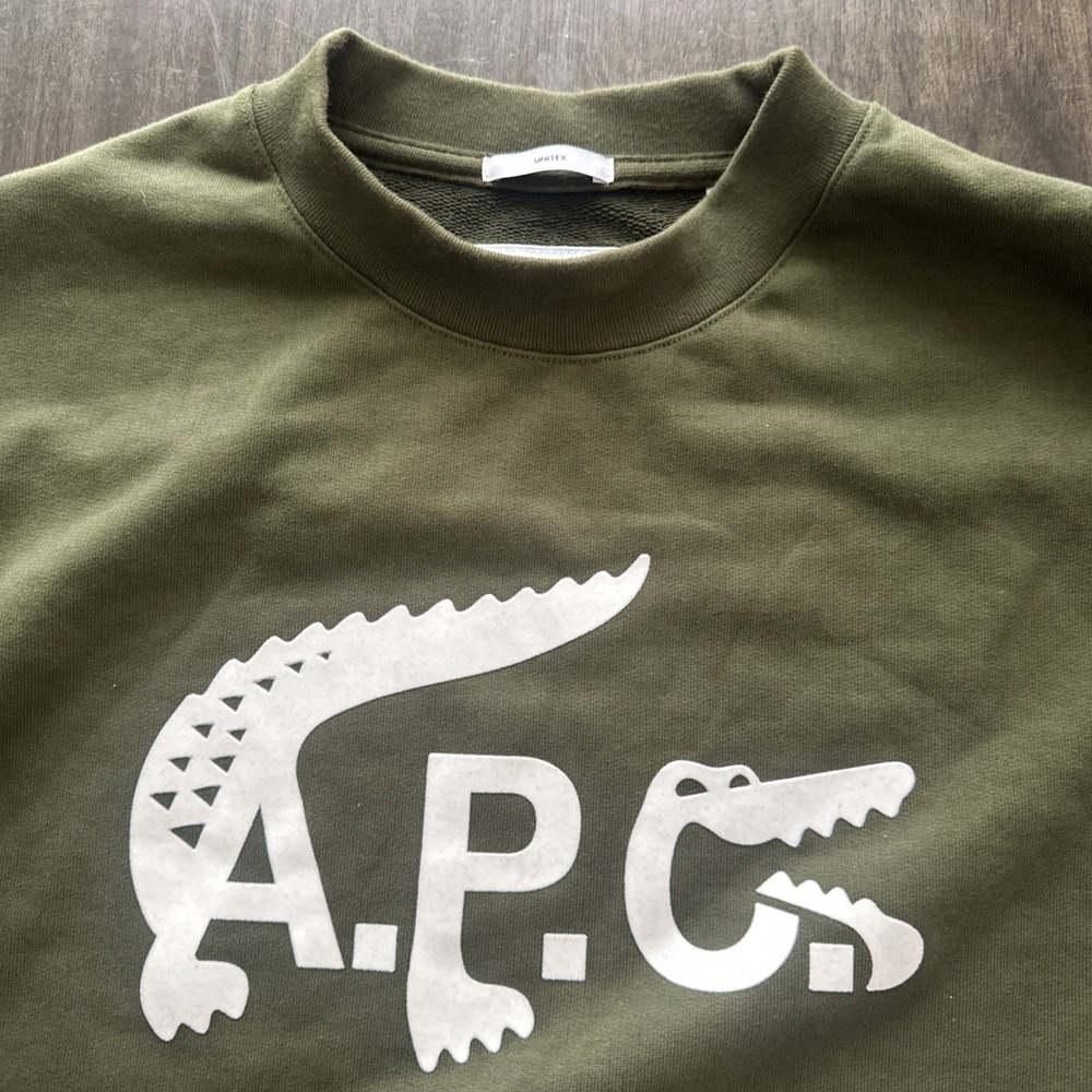 A.P.C. x Lacoste Sweatshirt Unisex Size Medium Olive Green $220 - Picture 2 of 7